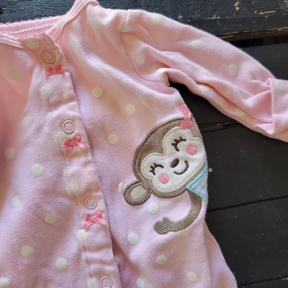 Carter's Newborn Baby Girl Lot of Pajamas Snap Long Sleeve Footie Monkey Hearts